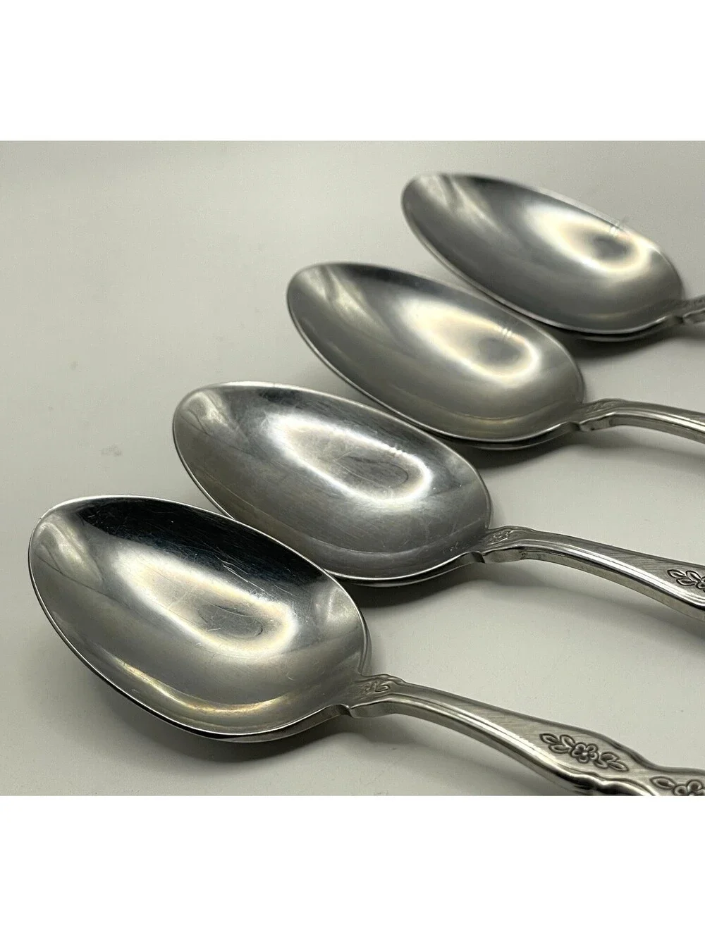 4- Oneida Community FANTASY Burnished Stainless Pierced Hndl Teaspoon Lot ~ 6”